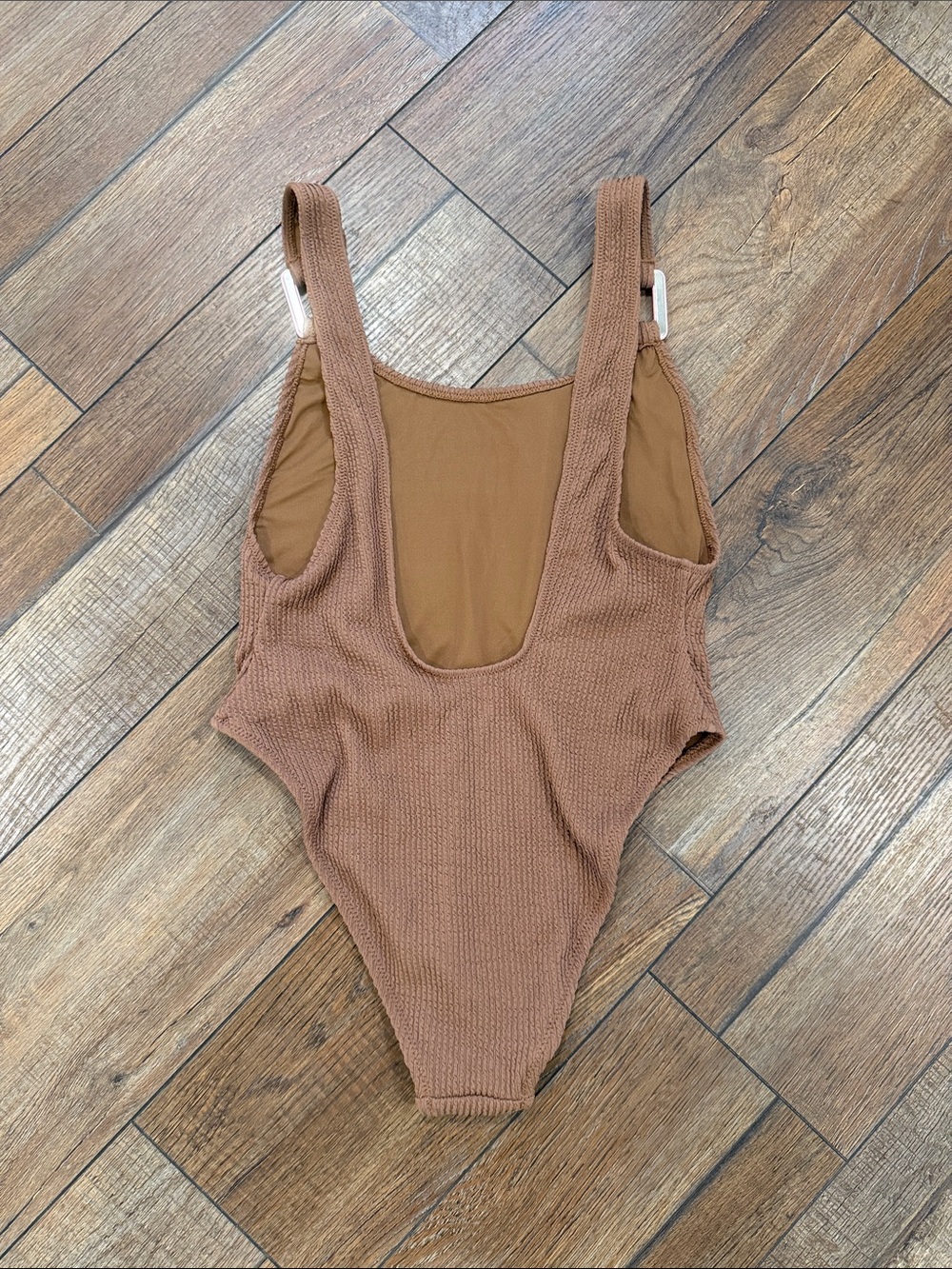 Aerie Textured Brown One-Piece Swimsuit with Pink Strap Accents - Picture 2 of 2